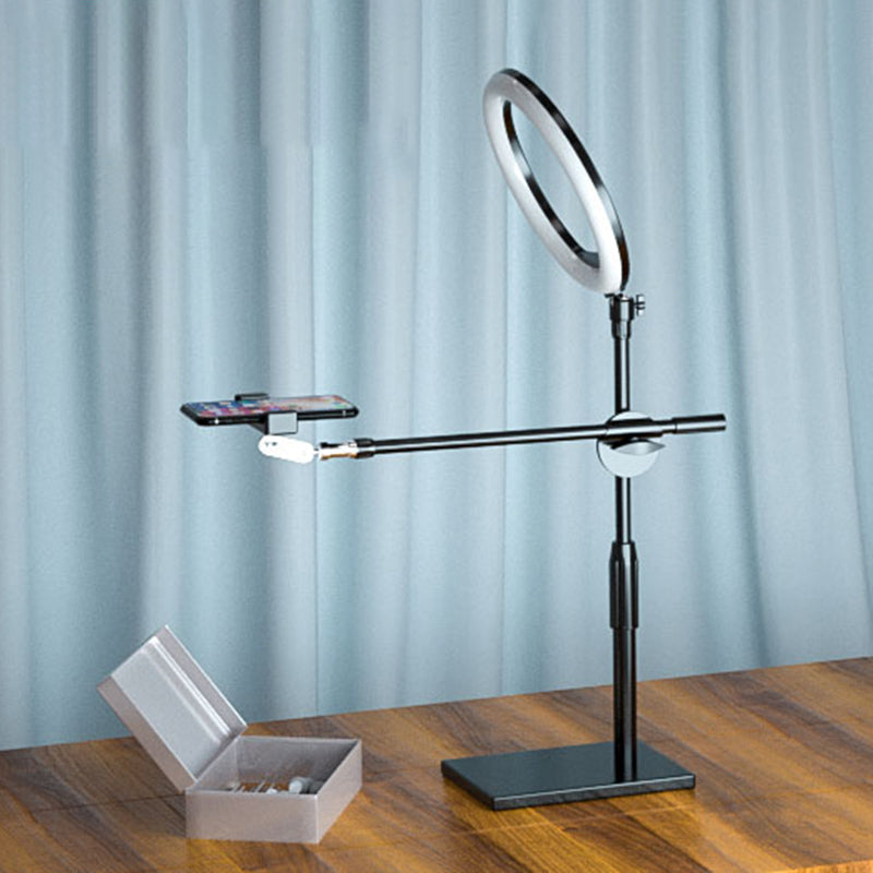 Round Shaped Iron Vanity Lighting Minimalist Black Finish LED Fill Light with Mobile Phone Holder Design Black USB Clearhalo 'Cast Iron' 'Glass' 'Industrial' 'Modern wall lights' 'Modern' 'Tiffany' 'Traditional wall lights' 'Vanity Lights' 'Wall Lights' Lighting' 1781765