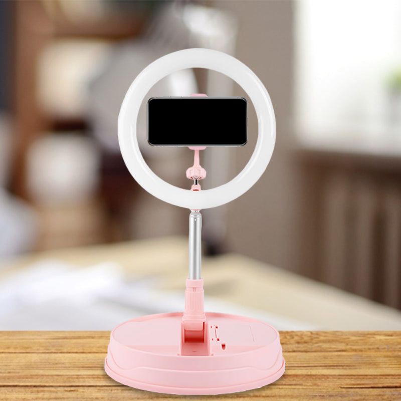 Metallic Round Make-Up Lighting Modern Style USB LED Fill-in Flash Light in Pink Clearhalo 'Cast Iron' 'Glass' 'Industrial' 'Modern wall lights' 'Modern' 'Tiffany' 'Traditional wall lights' 'Vanity Lights' 'Wall Lights' Lighting' 1781800