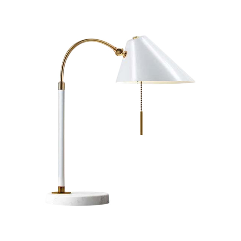 Minimal 1 Bulb Night Table Light Black/White Conic Pull Chain Nightstand Lamp with Metal Shade Clearhalo 'Lamps' 'Table Lamps' Lighting' 1781859