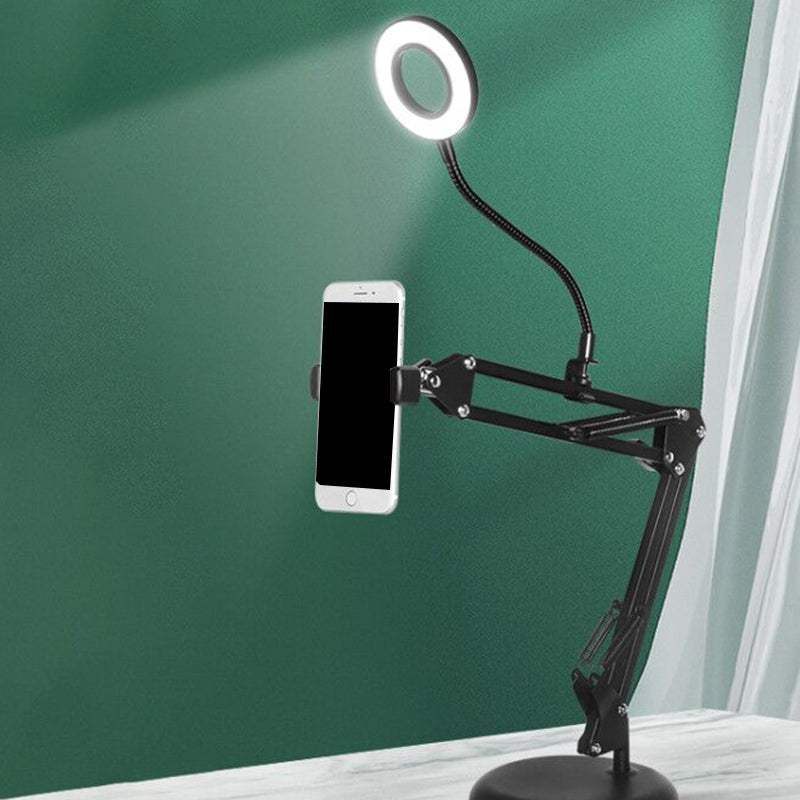 Metal Ring Vanity Lighting Contemporary LED Black Fill Flush Lamp with Adjustable Arm Black USB Clearhalo 'Cast Iron' 'Glass' 'Industrial' 'Modern wall lights' 'Modern' 'Tiffany' 'Traditional wall lights' 'Vanity Lights' 'Wall Lights' Lighting' 1781948
