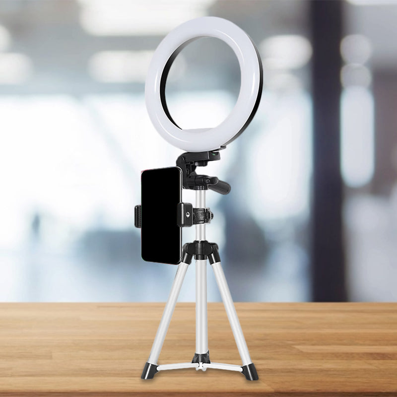 Circle Metallic Vanity Lighting Modern Style Black USB LED Fill Flash Light with Tripod Design Black USB B Clearhalo 'Cast Iron' 'Glass' 'Industrial' 'Modern wall lights' 'Modern' 'Tiffany' 'Traditional wall lights' 'Vanity Lights' 'Wall Lights' Lighting' 1782048