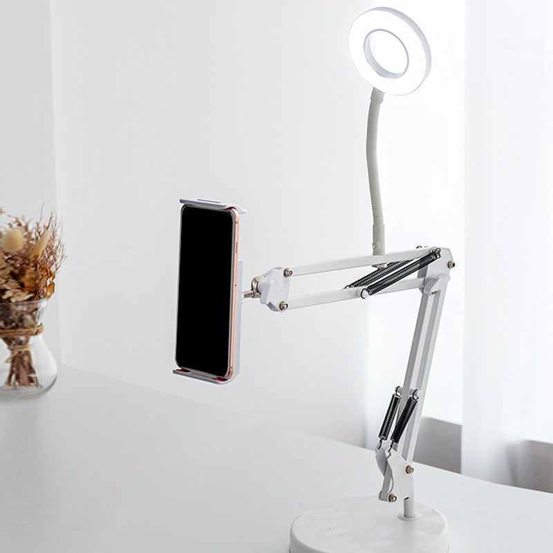 Modern Circle Vanity Lighting Ideas Metal Mobile Phone Support LED Fill Flush Lamp in White with Extendable Arm White USB Clearhalo 'Cast Iron' 'Glass' 'Industrial' 'Modern wall lights' 'Modern' 'Tiffany' 'Traditional wall lights' 'Vanity Lights' 'Wall Lights' Lighting' 1782066