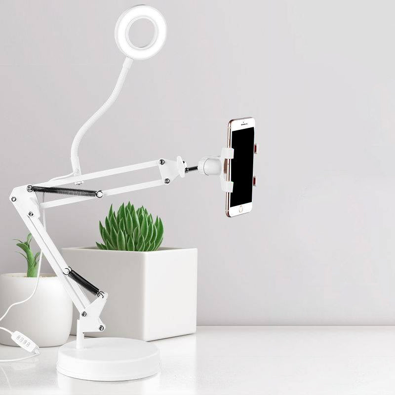 Modern Circle Vanity Lighting Ideas Metal Mobile Phone Support LED Fill Flush Lamp in White with Extendable Arm Clearhalo 'Cast Iron' 'Glass' 'Industrial' 'Modern wall lights' 'Modern' 'Tiffany' 'Traditional wall lights' 'Vanity Lights' 'Wall Lights' Lighting' 1782067
