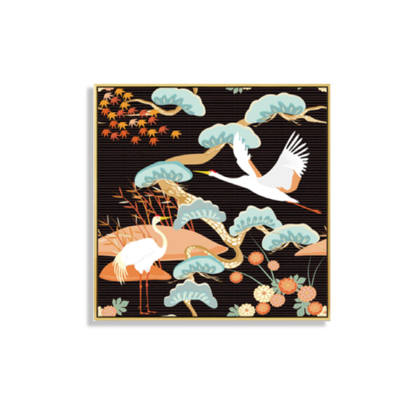 Chinese Red-Crowned Crane Canvas Print Dark Color Sitting Room Wall Art, Textured - Clearhalo - 'Arts' - 'Canvas Art' - 1782131