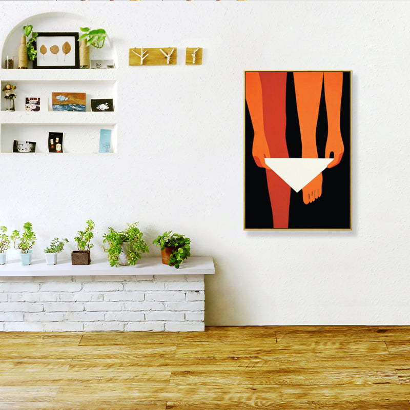 Orange Woman on Black Wall Art Textured Bedroom Canvas Print, Multiple Sizes