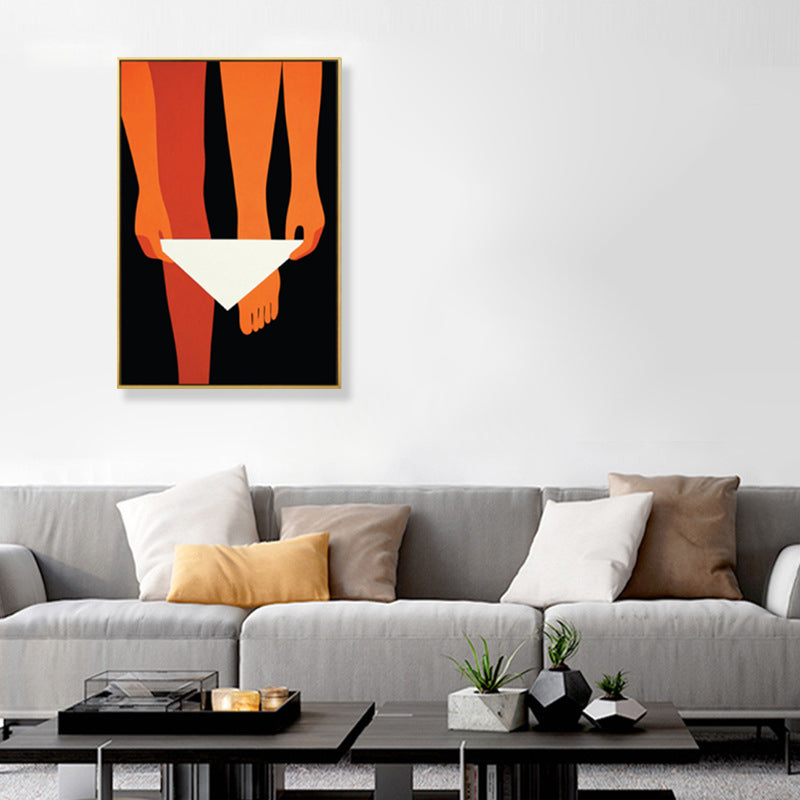 Orange Woman on Black Wall Art Textured Bedroom Canvas Print, Multiple Sizes