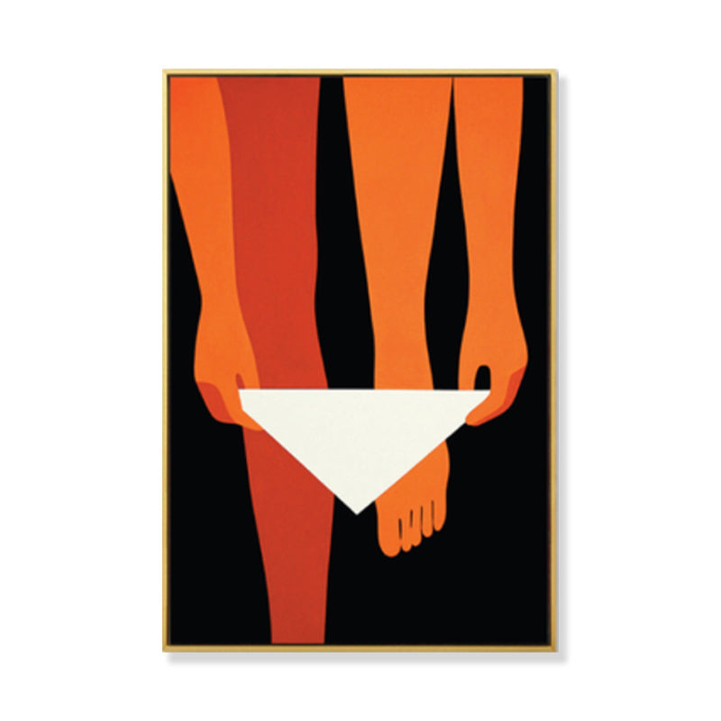 Orange Woman on Black Wall Art Textured Bedroom Canvas Print, Multiple Sizes