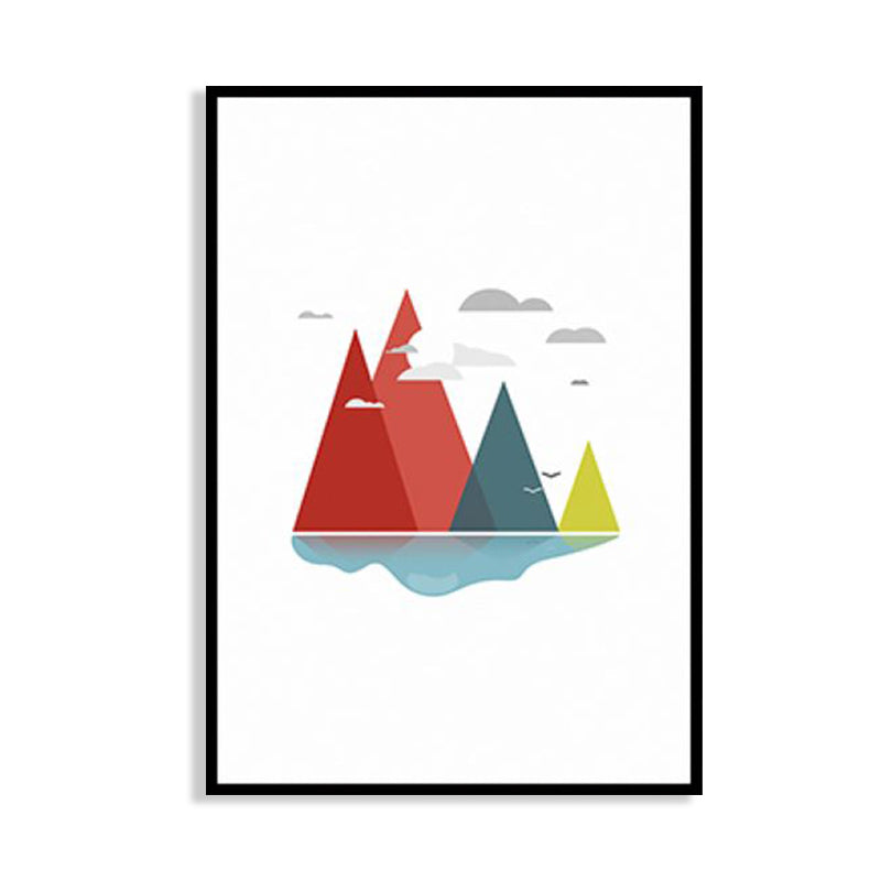 River Mountains Landscape Canvas Kids Textured Living Room Wall Art in Red and White Clearhalo 'Art Gallery' 'Canvas Art' 'Kids' Arts' 1782409