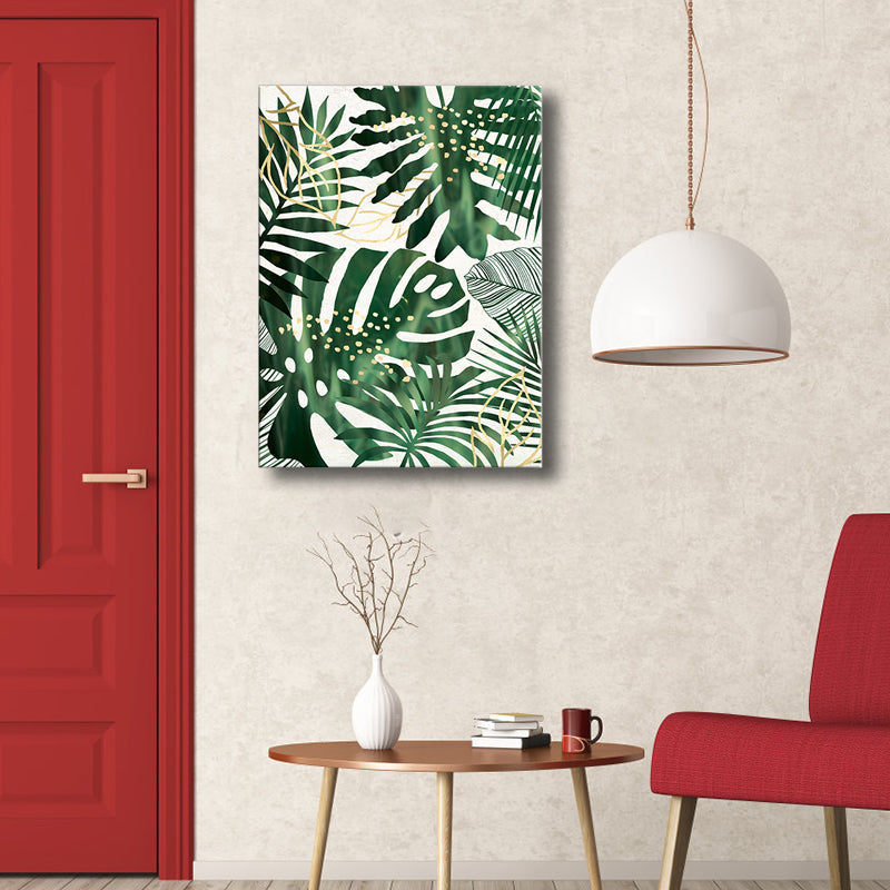 Illustrated Leaves Canvas Art Green Scandinavian Style Wall Decor for Living Room Clearhalo 'Arts' 'Canvas Art' 1782551