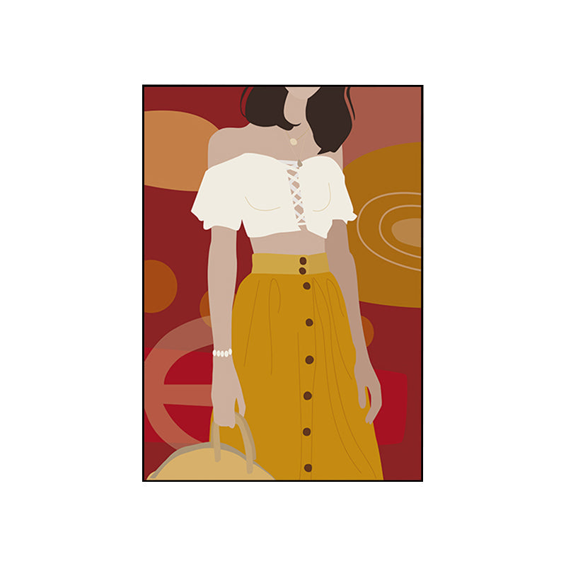 Illustration Girls Dress Wall Art Glam Cool Fashion Canvas Print in Soft Color for Room