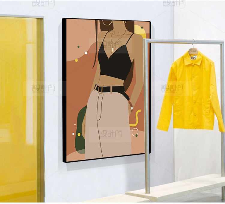 Illustration Girls Dress Wall Art Glam Cool Fashion Canvas Print in Soft Color for Room