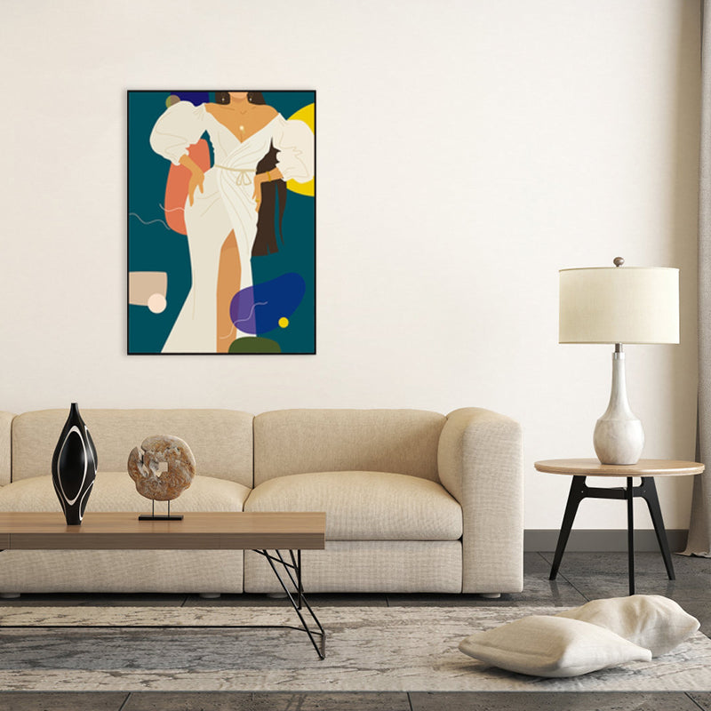 Illustration Girls Dress Wall Art Glam Cool Fashion Canvas Print in Soft Color for Room