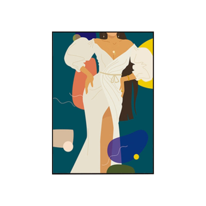Illustration Girls Dress Wall Art Glam Cool Fashion Canvas Print in Soft Color for Room