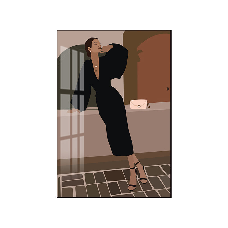 Illustration Girls Dress Wall Art Glam Cool Fashion Canvas Print in Soft Color for Room