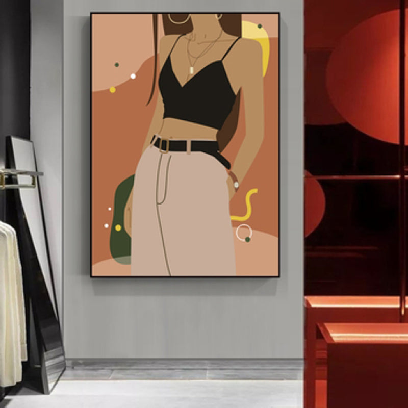 Illustration Girls Dress Wall Art Glam Cool Fashion Canvas Print in Soft Color for Room
