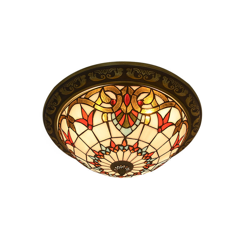 Stained Glass Sunflower Ceiling Light Dining Room Tiffany Rustic Ceiling Mount Light in Red/Pink/Yellow/Orange/Blue/Blue-White Clearhalo 'Ceiling Lights' 'Close To Ceiling Lights' 'Close to ceiling' 'Flush mount' Lighting' 178294
