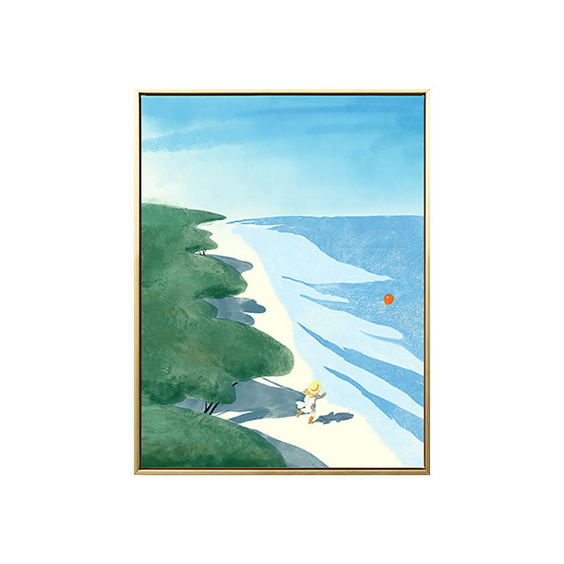 Beach Wall Art Decor Tropical Picturesque Seascape Canvas in Blue and Green for Bedroom Clearhalo 'Art Gallery' 'Canvas Art' 'Coastal Art Gallery' 'Nautical' Arts' 1783202