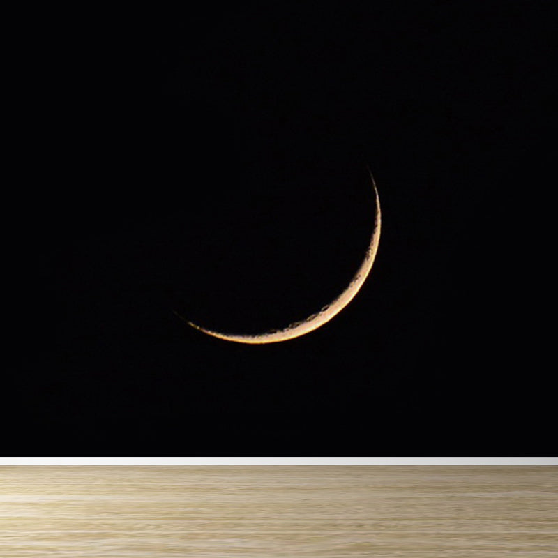 Minimal Thin Crescent Moon Mural Decal for Kids Room Customized Wall Decor in Black Black Design 1 Clearhalo 'Wall Decor' 'Wall Mural' 1783758