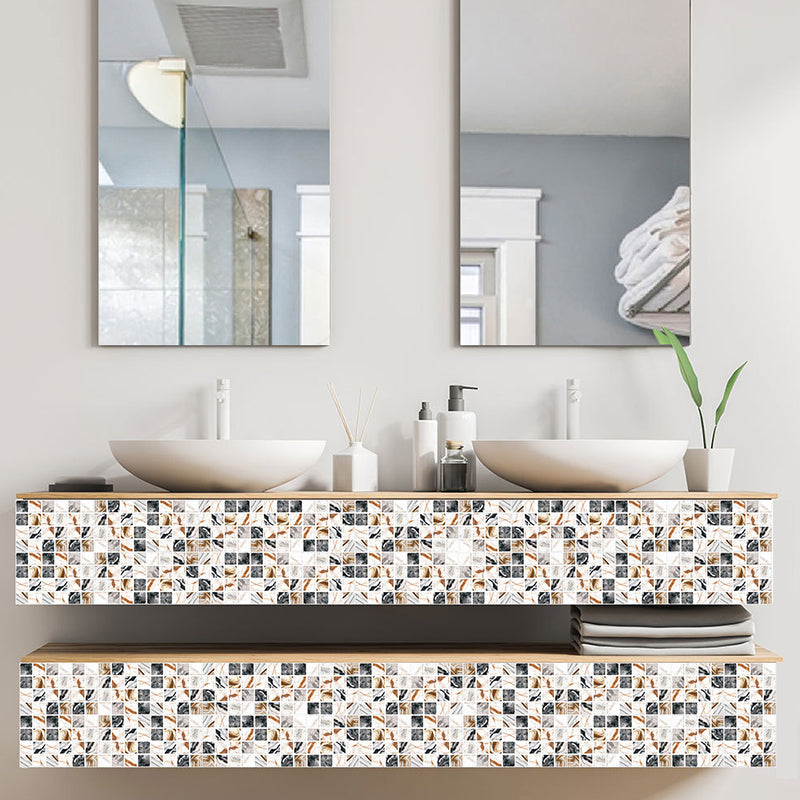 Boho-Chic Wallpaper Panel Set Multicolored Mosaic Tile Adhesive Wall Art, 3.3-sq ft Brown-Black Clearhalo 'Wall Decor' 'Wallpaper' 1783819