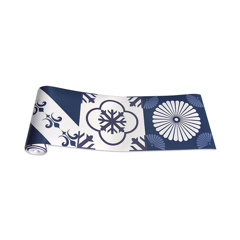 Smooth Blue Wallpaper Border Bohemia Flower Tiles Adhesive Wall Art, 16.5' L x 8" W Clearhalo 'Wall Decor' 'Wallpaper' 1783834