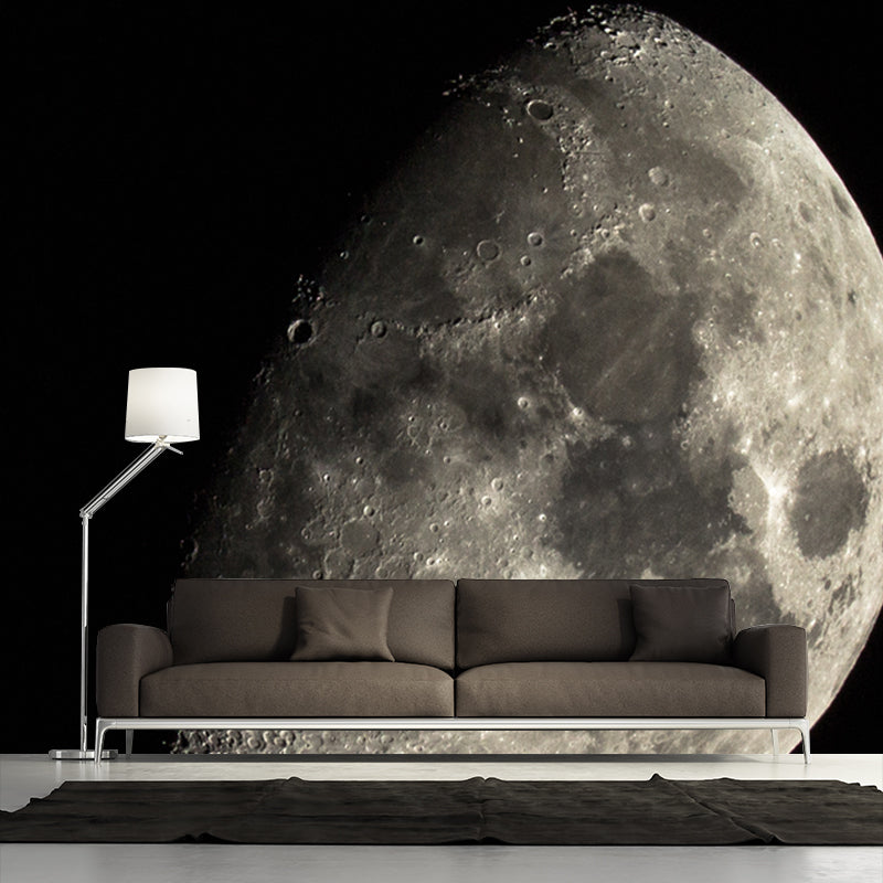 Modern Waxing Gibbous Moon Mural Black-Grey Kids Bedroom Wall Art, Made to Measure Clearhalo 'Wall Decor' 'Wall Mural' 1783990