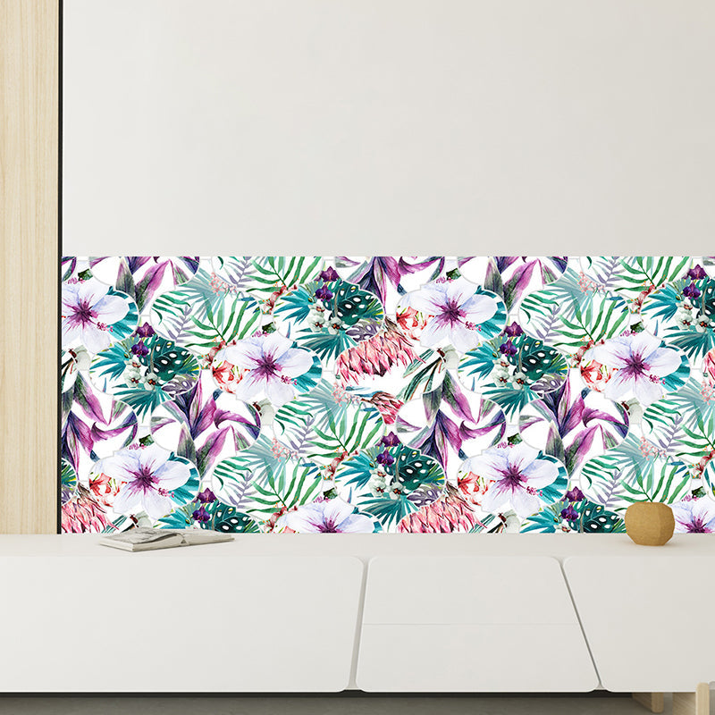 Big Bloom Flower Wallpaper Panels Rustic PVC Peel and Stick Wall Art in Pink-Green Clearhalo 'Country wall decor' 'Rustic' 'Wallpaper' Wall Decor' 1784332