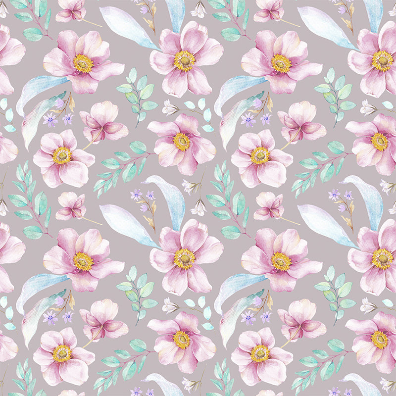 Contemporary Girls Mural Wallpaper Floral Design Light Color Wall Covering, Custom Clearhalo 'Wall Decor' 'Wall Mural' 1784388