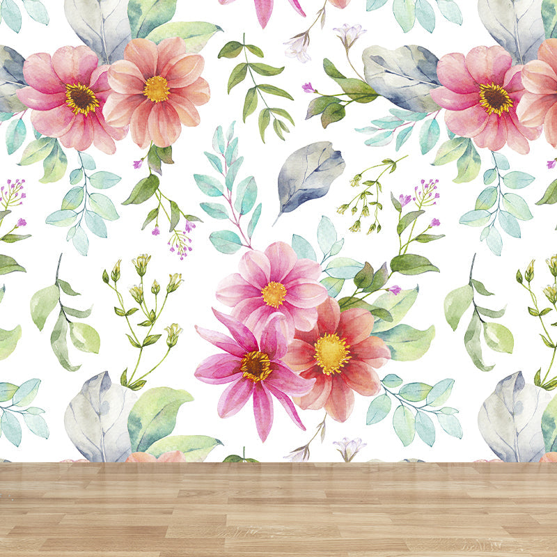 Contemporary Girls Mural Wallpaper Floral Design Light Color Wall Covering, Custom Clearhalo 'Wall Decor' 'Wall Mural' 1784391
