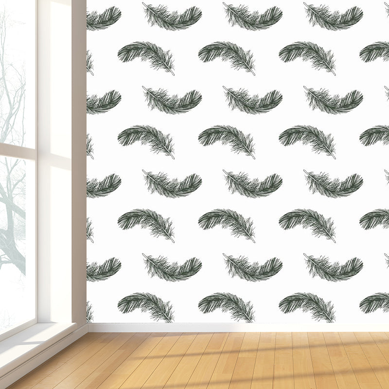 Feather Print Mural Decal Contemporary Non-Woven Textured Wall Covering in Soft Color Clearhalo 'Wall Decor' 'Wall Mural' 1785003