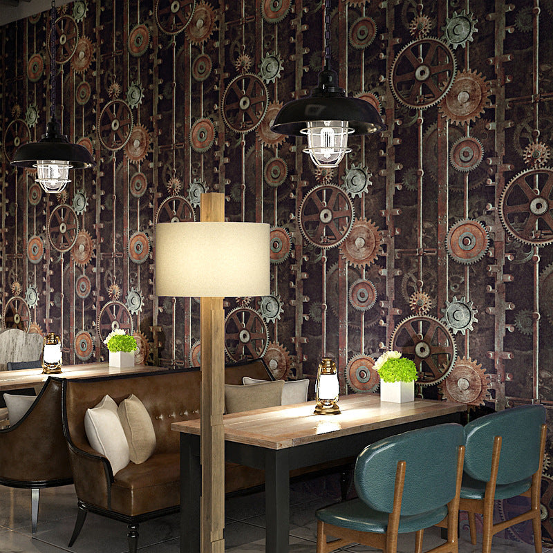 33' by 20.5" Industrial Hanging Chains and Wheel Gears Non-Pasted Wallpaper in Black and Brown Red Brown Clearhalo 'Industrial wall decor' 'Industrial' 'Wallpaper' Wall Decor' 1785187