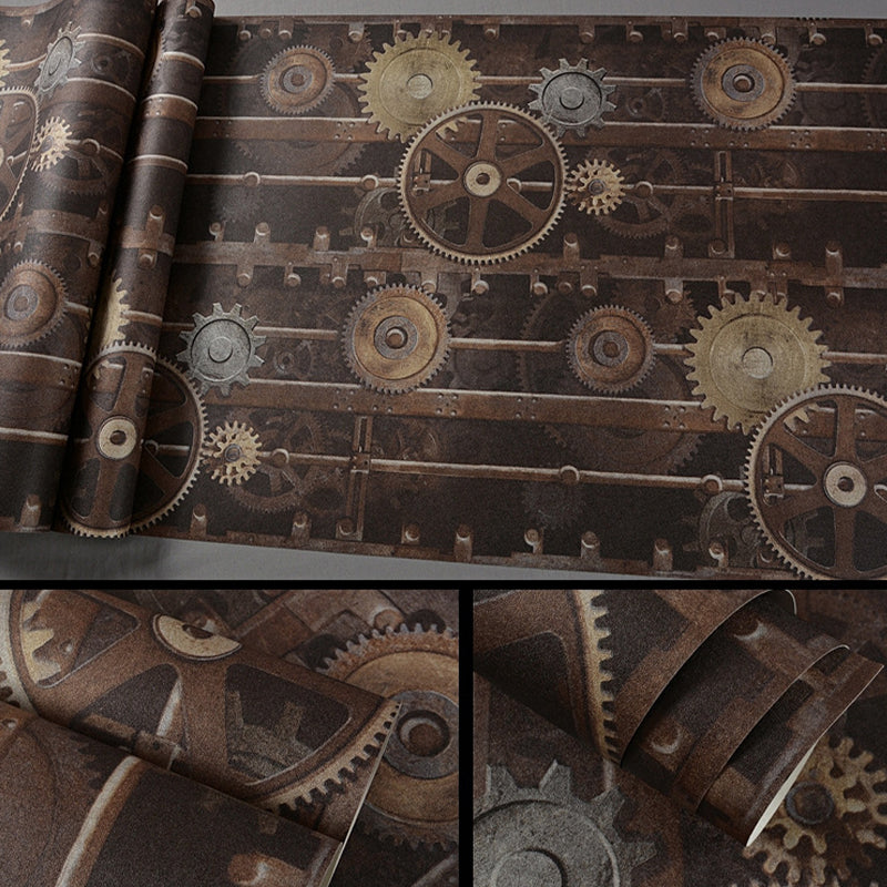 33' by 20.5" Industrial Hanging Chains and Wheel Gears Non-Pasted Wallpaper in Black and Brown Clearhalo 'Industrial wall decor' 'Industrial' 'Wallpaper' Wall Decor' 1785188
