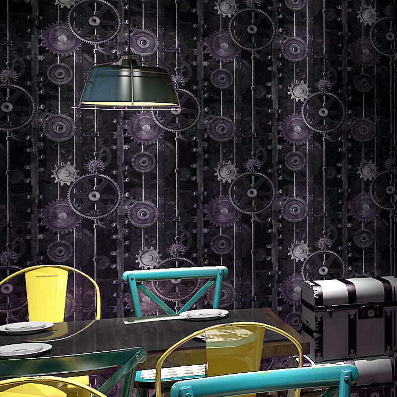 33' by 20.5" Industrial Hanging Chains and Wheel Gears Non-Pasted Wallpaper in Black and Brown Blue Clearhalo 'Industrial wall decor' 'Industrial' 'Wallpaper' Wall Decor' 1785190