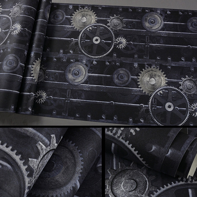 33' by 20.5" Industrial Hanging Chains and Wheel Gears Non-Pasted Wallpaper in Black and Brown Clearhalo 'Industrial wall decor' 'Industrial' 'Wallpaper' Wall Decor' 1785191