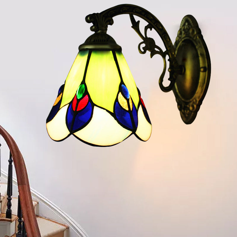 Antique Tiffany Green Wall Lamp Peacock 1 Bulb Stained Glass Sconce Light for Bedroom Lighting Green Clearhalo 'Industrial' 'Middle century wall lights' 'Tiffany wall lights' 'Tiffany' 'Wall Lamps & Sconces' 'Wall Lights' Lighting' 178522
