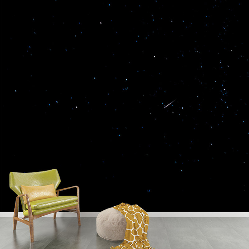 Modern Sparse Starry Sky Mural for Living Room Custom Wall Covering in Dark Color Black Clearhalo 'Wall Decor' 'Wall Mural' 1785226