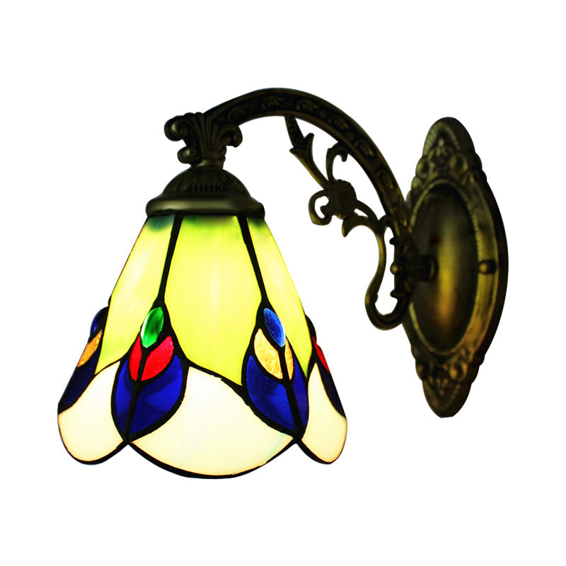 Antique Tiffany Green Wall Lamp Peacock 1 Bulb Stained Glass Sconce Light for Bedroom Lighting Clearhalo 'Industrial' 'Middle century wall lights' 'Tiffany wall lights' 'Tiffany' 'Wall Lamps & Sconces' 'Wall Lights' Lighting' 178524