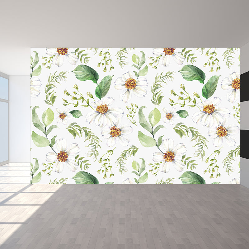 Modern Flower Wall Mural Non-Woven Stain Resistant Soft Color Wall Art for Living Room Light Green Clearhalo 'Wall Decor' 'Wall Mural' 1785567