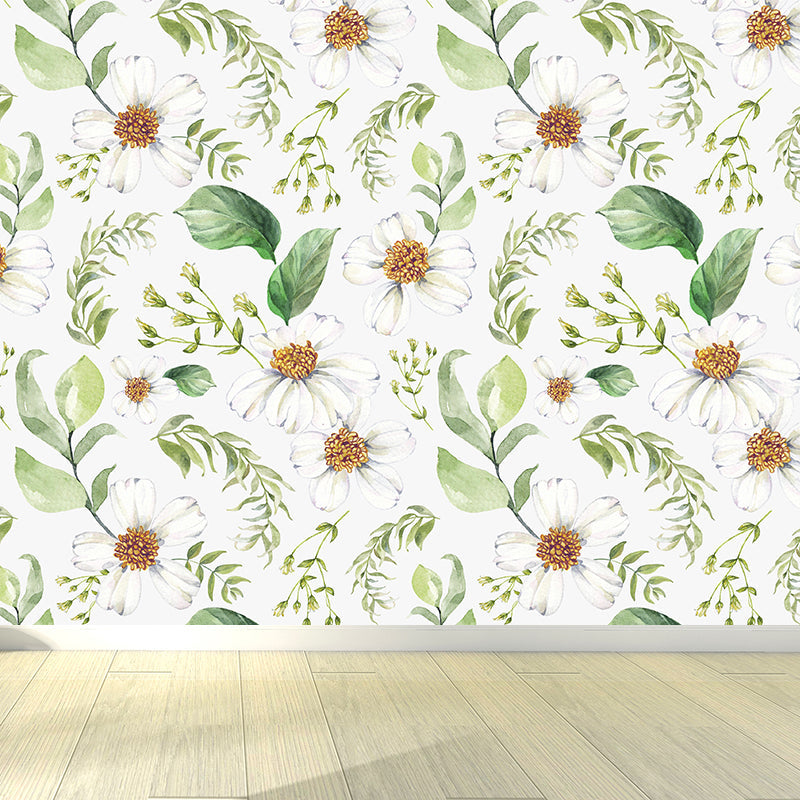 Modern Flower Wall Mural Non-Woven Stain Resistant Soft Color Wall Art for Living Room Clearhalo 'Wall Decor' 'Wall Mural' 1785568