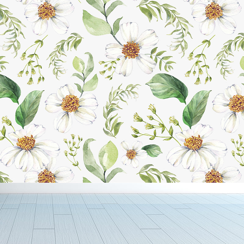 Modern Flower Wall Mural Non-Woven Stain Resistant Soft Color Wall Art for Living Room Clearhalo 'Wall Decor' 'Wall Mural' 1785569