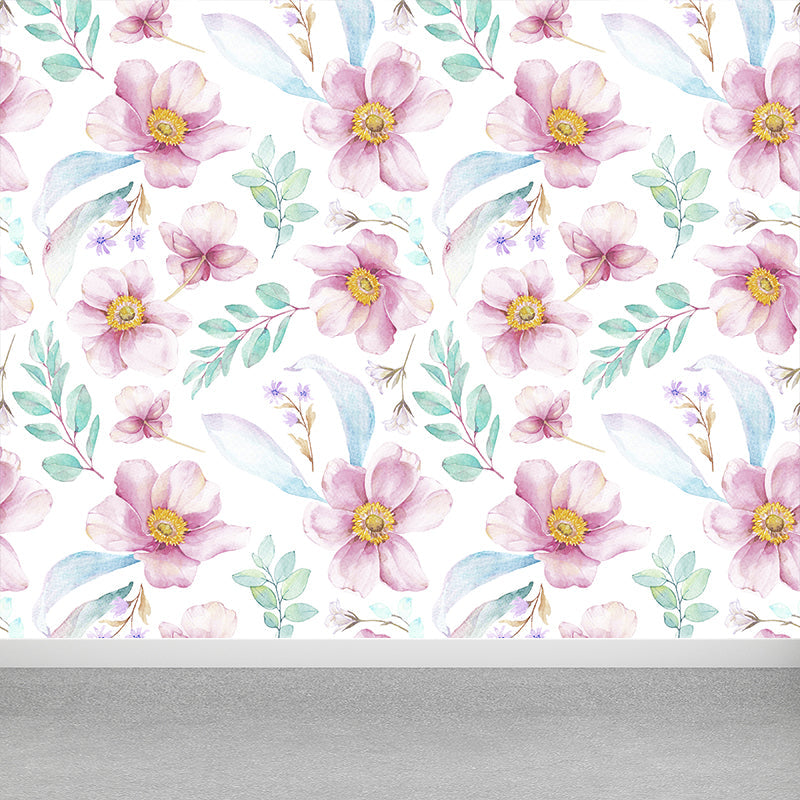 Modern Flower Wall Mural Non-Woven Stain Resistant Soft Color Wall Art for Living Room Pink Clearhalo 'Wall Decor' 'Wall Mural' 1785577