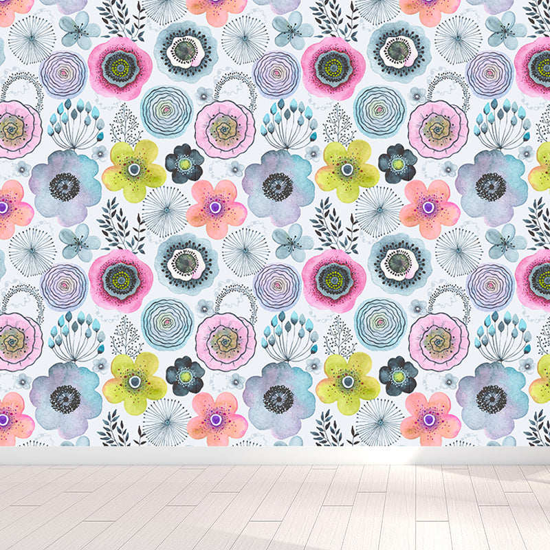 Colorful Flowers Mural Wallpaper Abstract Modern Moisture Resistant Wall Art for Room Blue Clearhalo 'Wall Decor' 'Wall Mural' 1785883