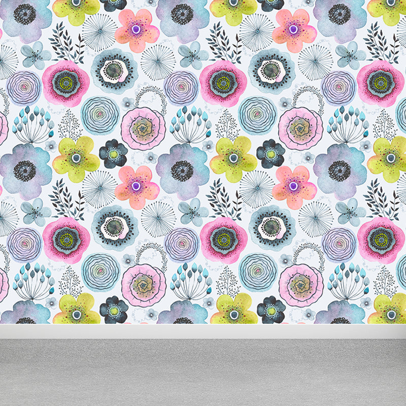 Colorful Flowers Mural Wallpaper Abstract Modern Moisture Resistant Wall Art for Room Clearhalo 'Wall Decor' 'Wall Mural' 1785885