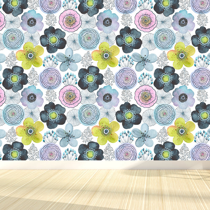 Colorful Flowers Mural Wallpaper Abstract Modern Moisture Resistant Wall Art for Room Yellow Clearhalo 'Wall Decor' 'Wall Mural' 1785888