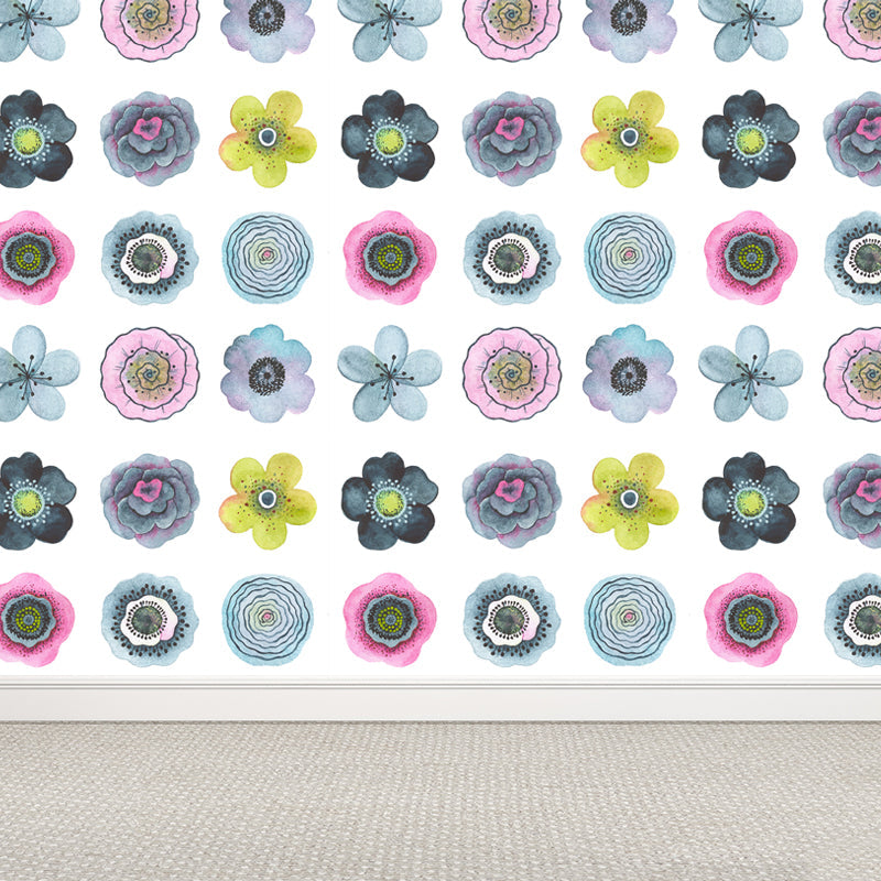 Colorful Flowers Mural Wallpaper Abstract Modern Moisture Resistant Wall Art for Room White Clearhalo 'Wall Decor' 'Wall Mural' 1785893
