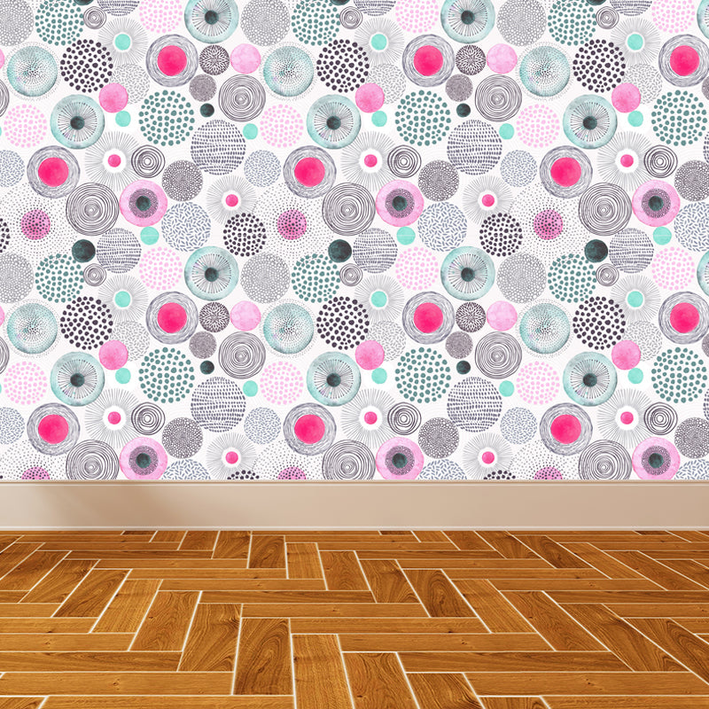Large Floral Circles Wallpaper Mural Water Resistant Modern Style Bedroom Wall Decor Pink Clearhalo 'Wall Decor' 'Wall Mural' 1785908