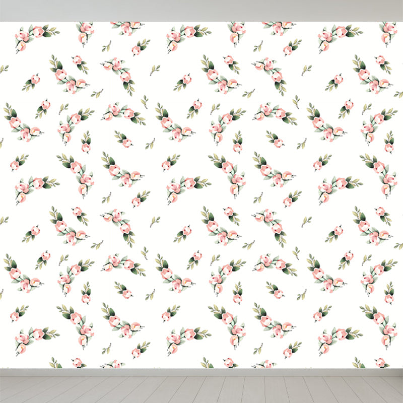 Pastel Blossoming Flowers Wall Mural Waterproofing Contemporary Girls Room Wall Art Clearhalo 'Wall Decor' 'Wall Mural' 1785930