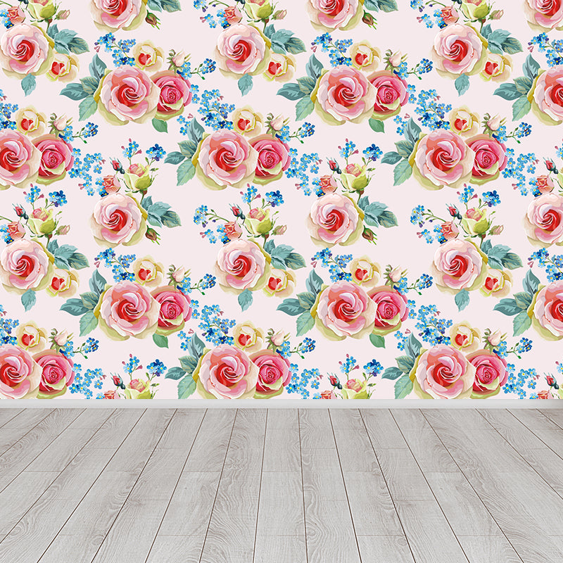 Pastel Blossoming Flowers Wall Mural Waterproofing Contemporary Girls Room Wall Art Clearhalo 'Wall Decor' 'Wall Mural' 1785940