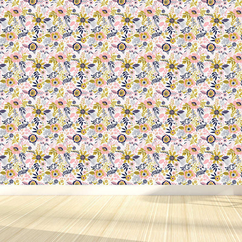 Pastel Blossoming Flowers Wall Mural Waterproofing Contemporary Girls Room Wall Art Clearhalo 'Wall Decor' 'Wall Mural' 1785944