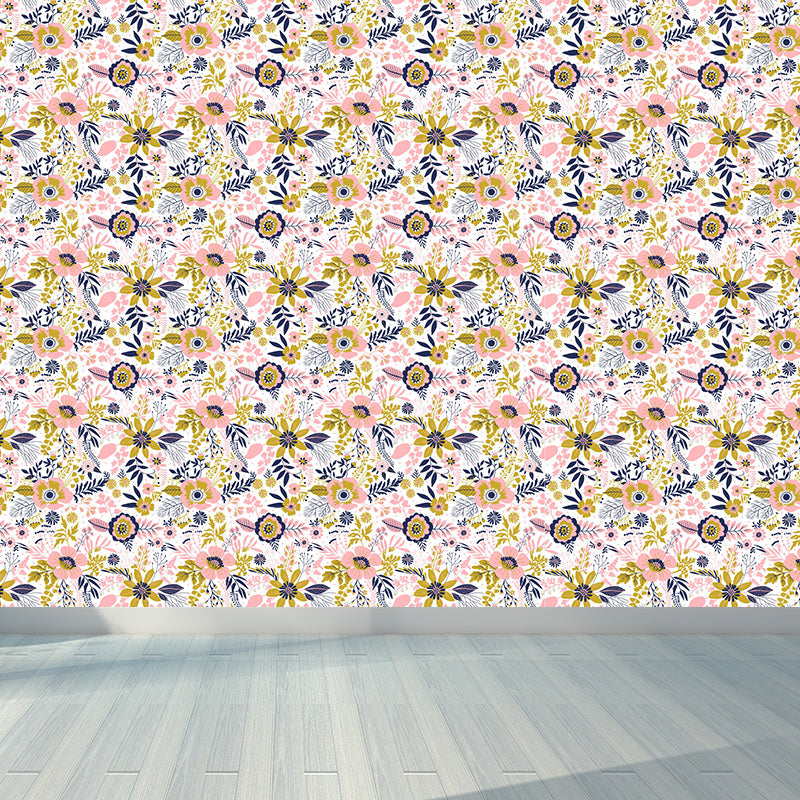 Pastel Blossoming Flowers Wall Mural Waterproofing Contemporary Girls Room Wall Art Clearhalo 'Wall Decor' 'Wall Mural' 1785945