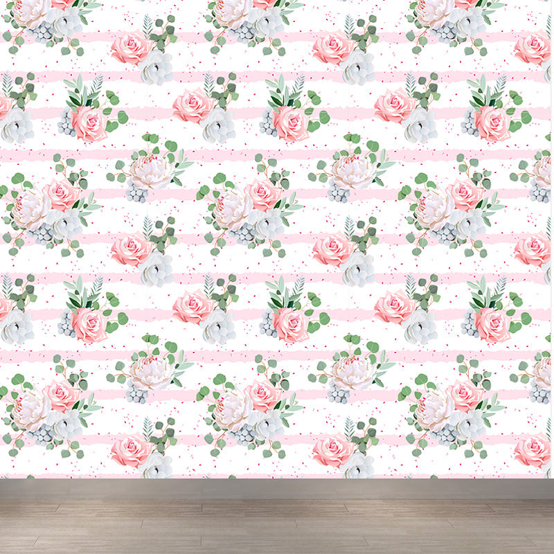 Trendy Blooming Flowers Mural Decal Non-Woven Washable Soft Color Wall Decor for Bedroom Clearhalo 'Wall Decor' 'Wall Mural' 1785965